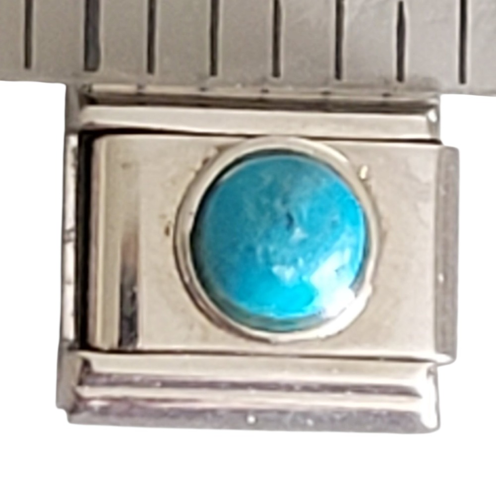 Italian‎ Charm Natural Turquoise Stone Oval 9 mm Stainless Steel Link Bracelet